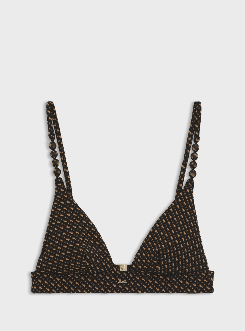 BOSS Monogram-Patterned Bikini Top With Removable Padding TRIANGLE_BOSS PEARL - Brown