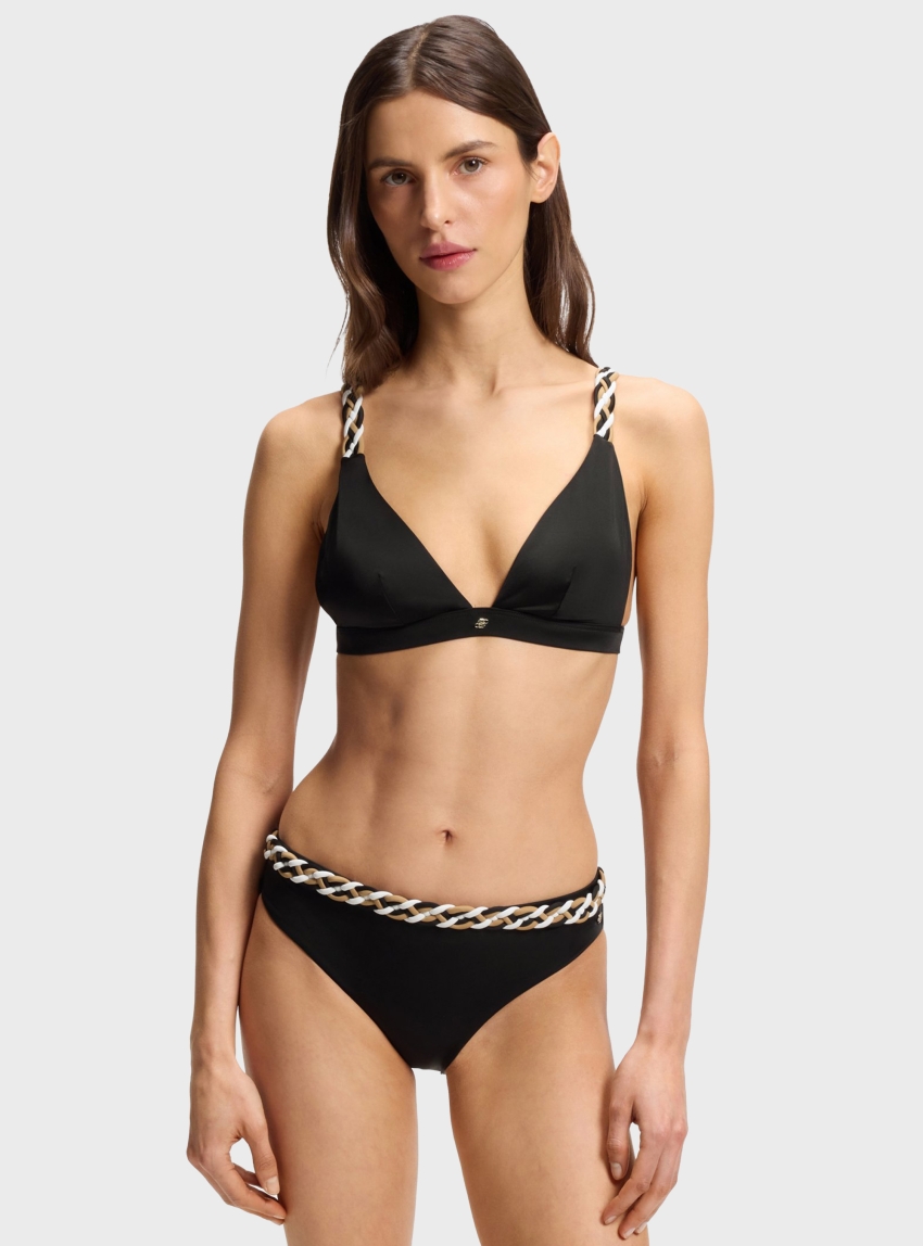BOSS Bikini Top With Braided Signature-Stripe Straps  TRIANGLE_BOSS BRAID - Black