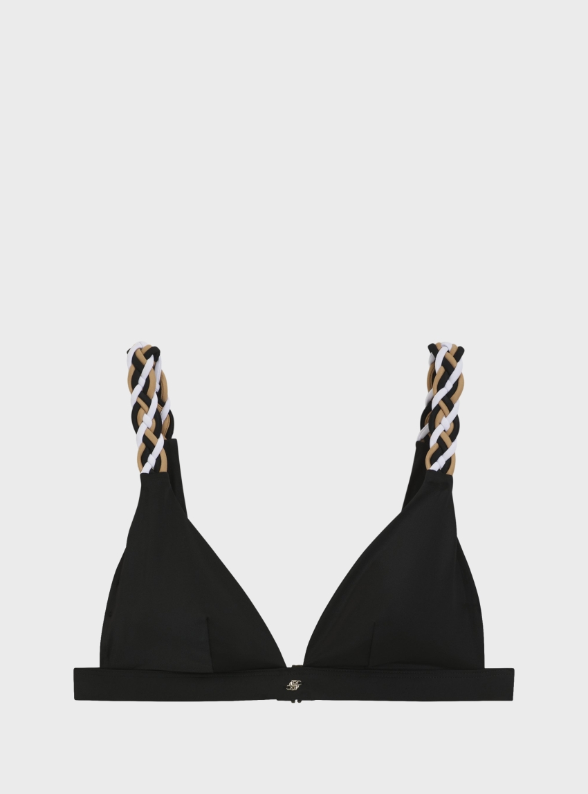 BOSS Bikini Top With Braided Signature-Stripe Straps  TRIANGLE_BOSS BRAID - Black