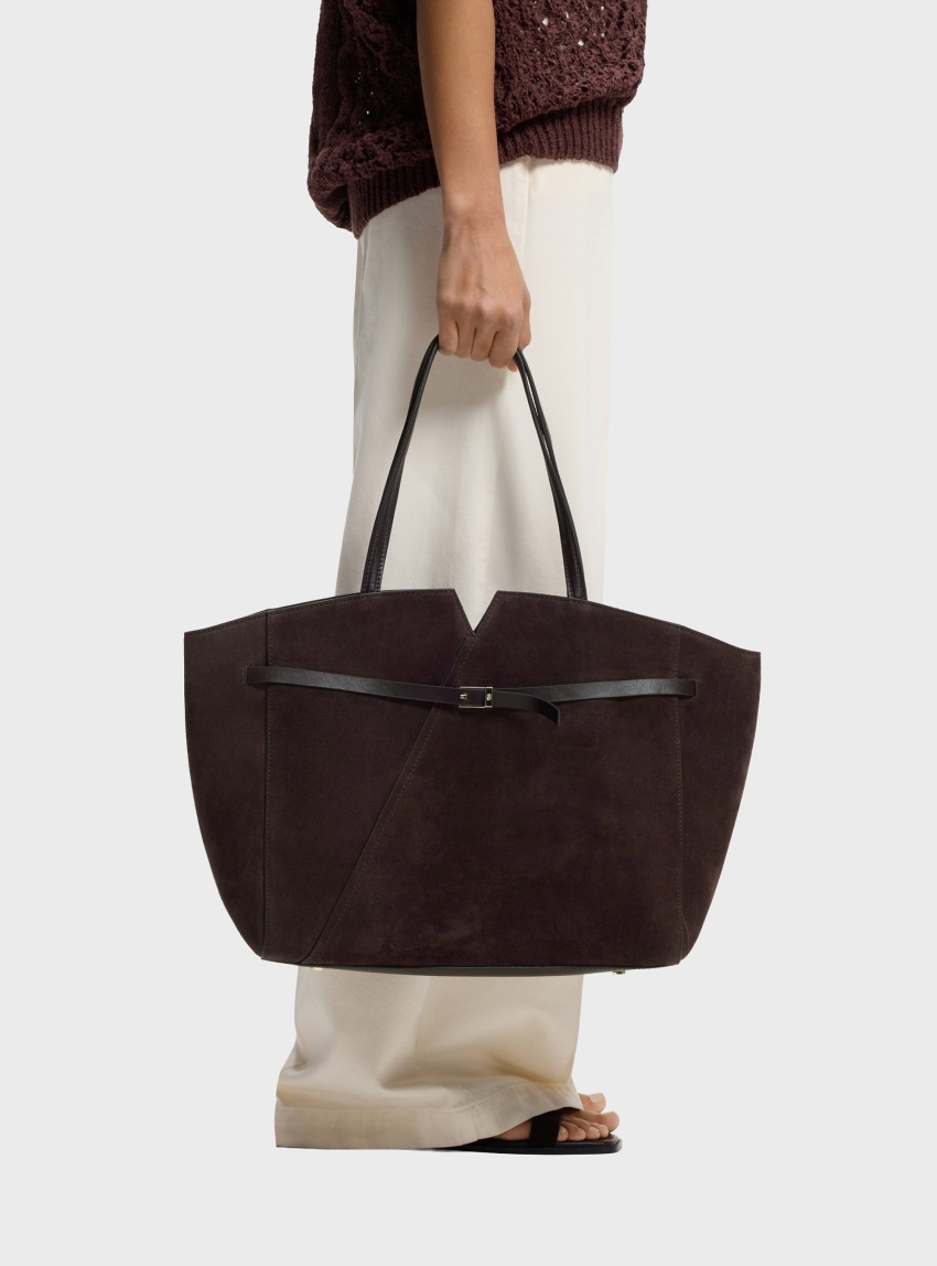 BOSS Revers Tote Bag In Suede With Belt Detail  BOSS REVERS TOTE SU - Dark Brown