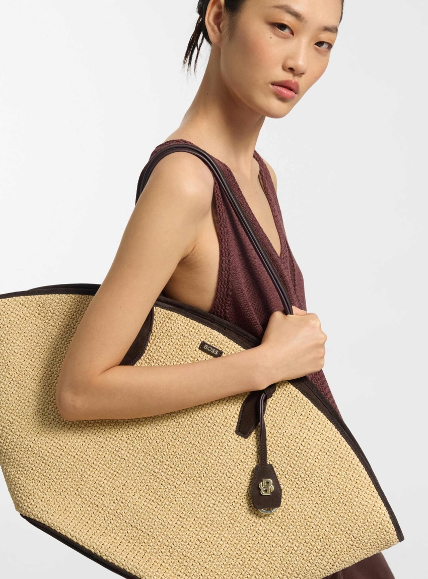 BOSS Raffia Tote Bag With Leather Trims NUMAH MAXI Tote RF - Natural