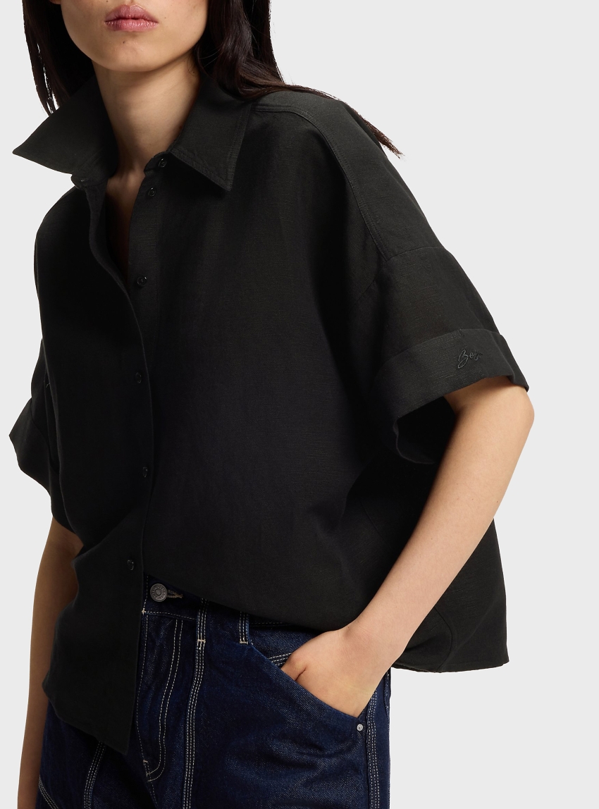 BOSS Regular-Fit Shirt With Rolled Cuffs  C_Bisenas - Black