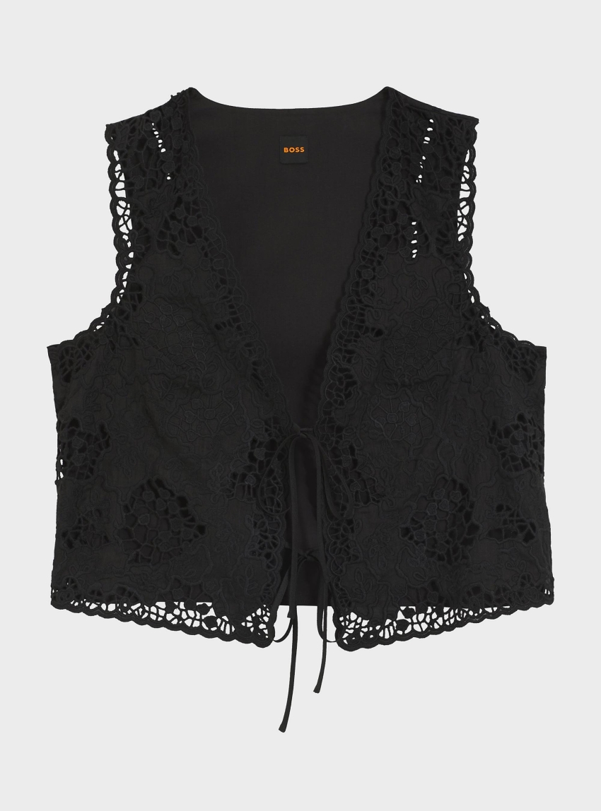 BOSS Embroidered Waistcoat With Tie Closure  C_Irika - Black