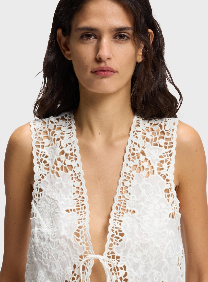 BOSS Embroidered Waistcoat With Tie Closure  C_Irika - Off White