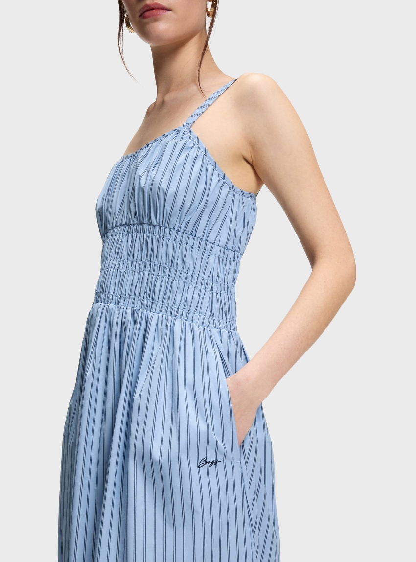 BOSS Cotton-Poplin Dress With Vertical Stripe  C_Diplyn - Light Blue