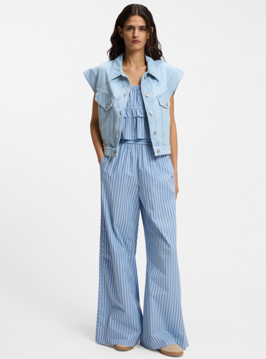 BOSS Cotton-Poplin Trousers With Vertical Stripe  C_Tiplyn - Light Blue
