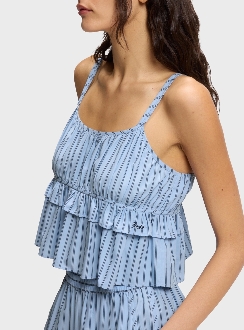 BOSS Cotton-Poplin Top With Vertical Stripe C_Iplyn - Light Blue