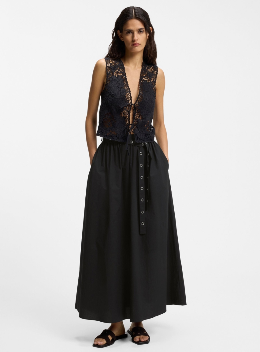 BOSS Maxi Skirt In Cotton Poplin With Eyelet Belt  C_Vidol - Black