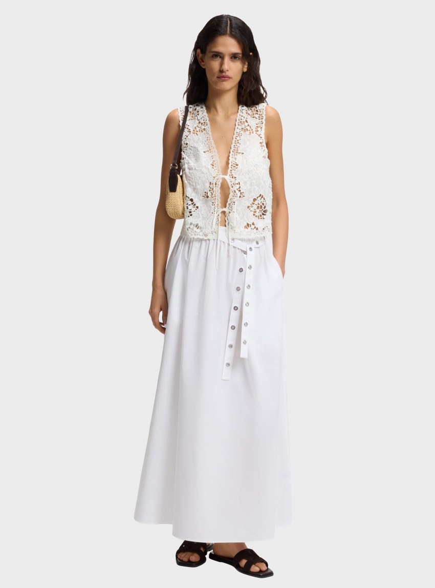 BOSS Maxi Skirt In Cotton Poplin With Eyelet Belt  C_Vidol - White