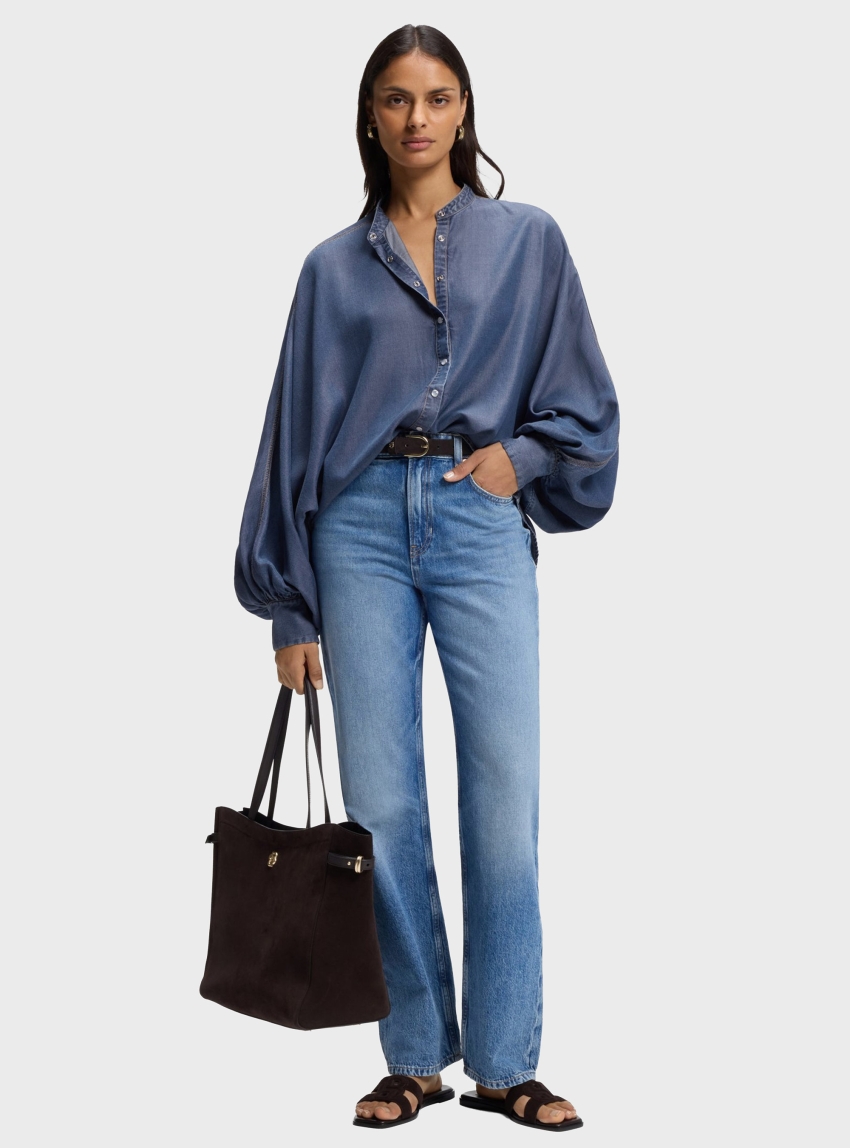 BOSS Relaxed-Fit Denim-Look Blouse With Kimono Sleeves  C_Betta - Denim