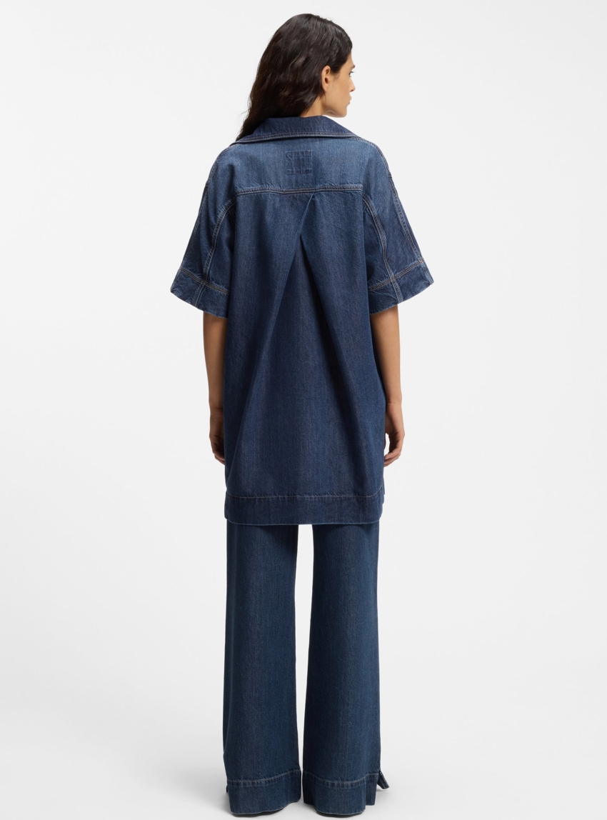 BOSS Blue-Denim Dress With Johnny Collar  C_POLO DRESS - Dark Aged Denim