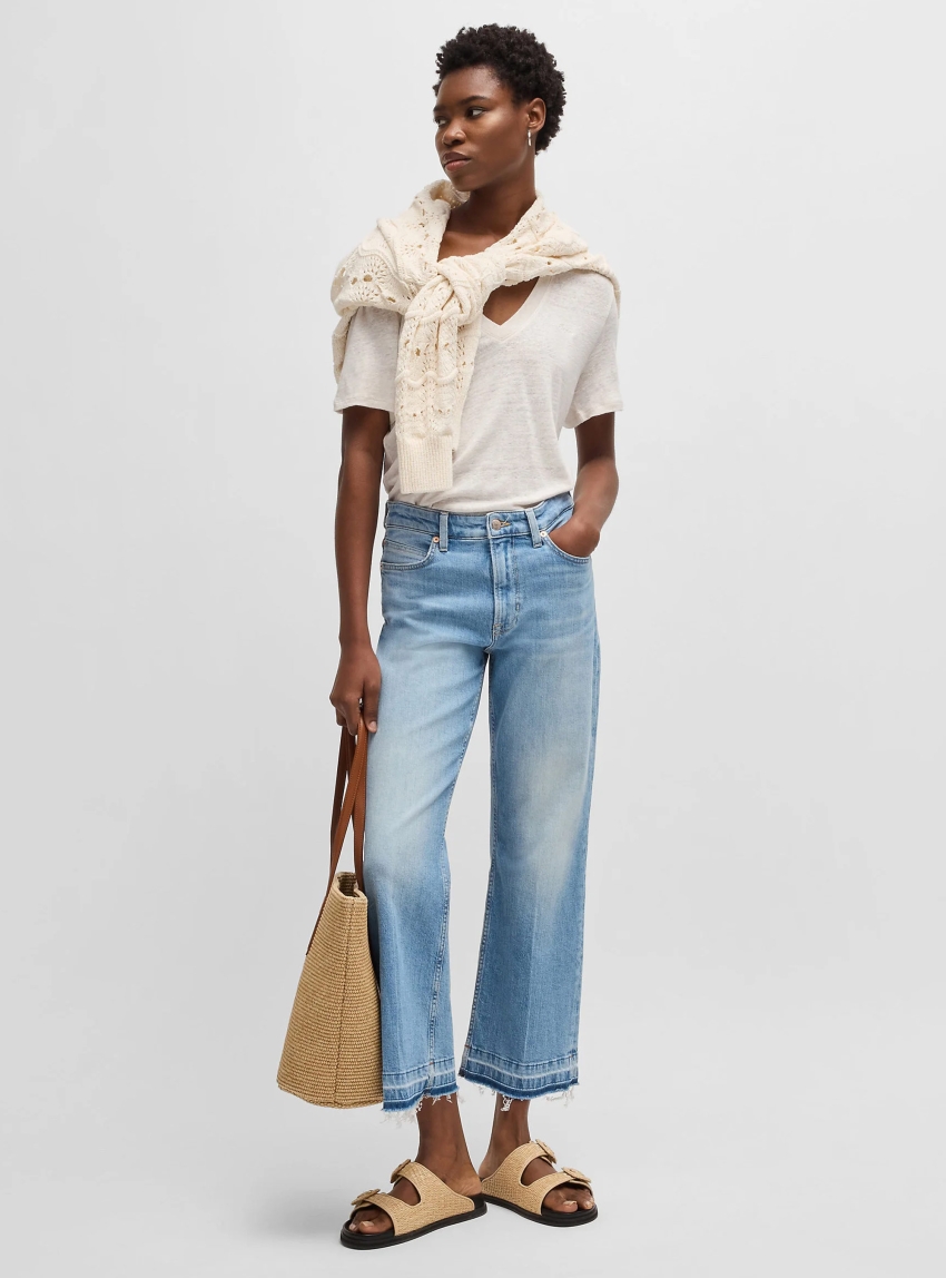 BOSS V-Neck T-Shirt In Lightweight Linen  C_Ela_1 - Off White
