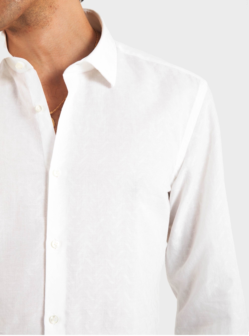 HUGO Slim-Fit Shirt In Cotton-Linen Jacquard  Kenno - White
