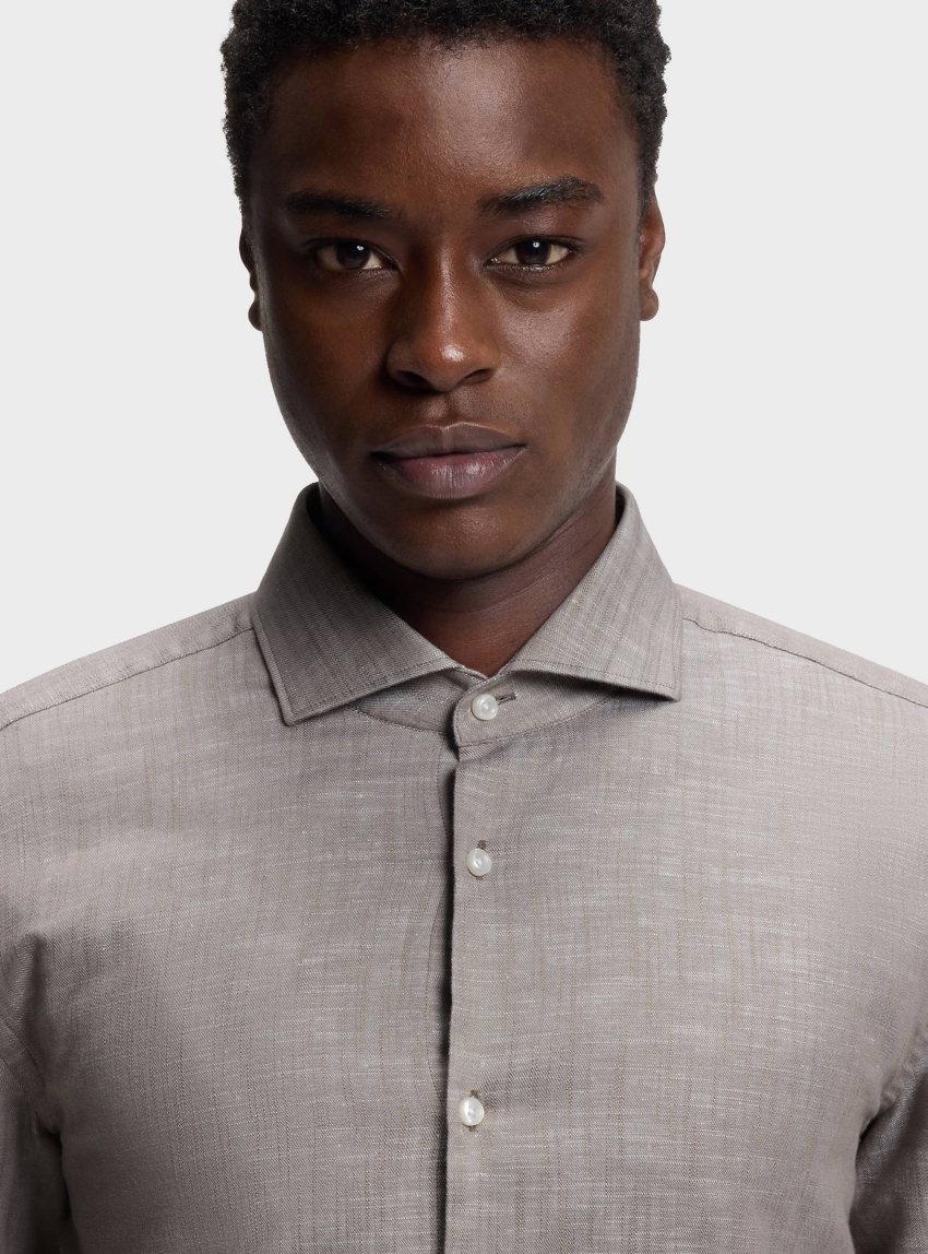 HUGO Slim-Fit Shirt In Cotton And Linen  Kason - Light Brown