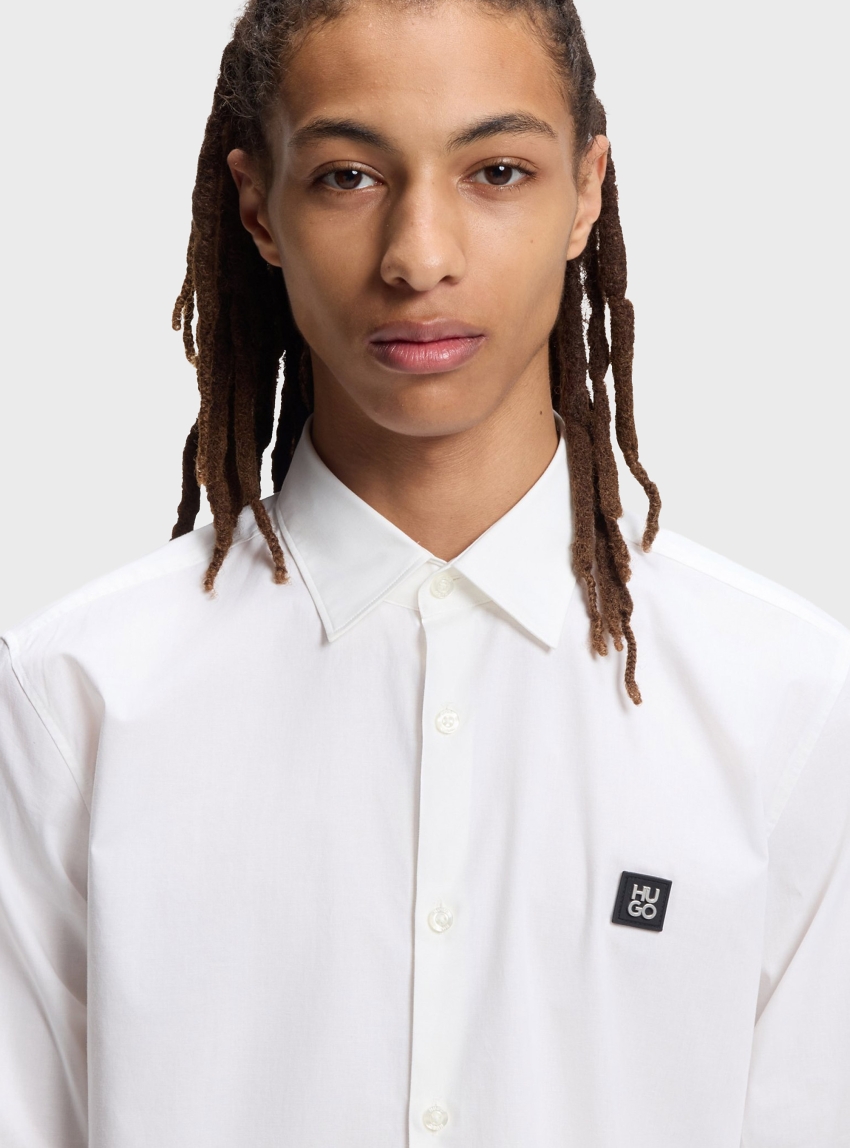 HUGO Slim-Fit Shirt In Stretch-Cotton Canvas Ermo - White