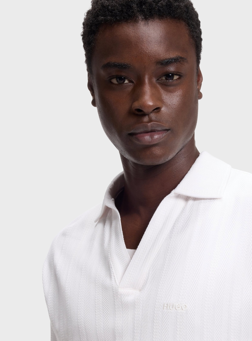 HUGO Johnny-Collar Polo Shirt With Jacquard Stripe  Dalibo - White