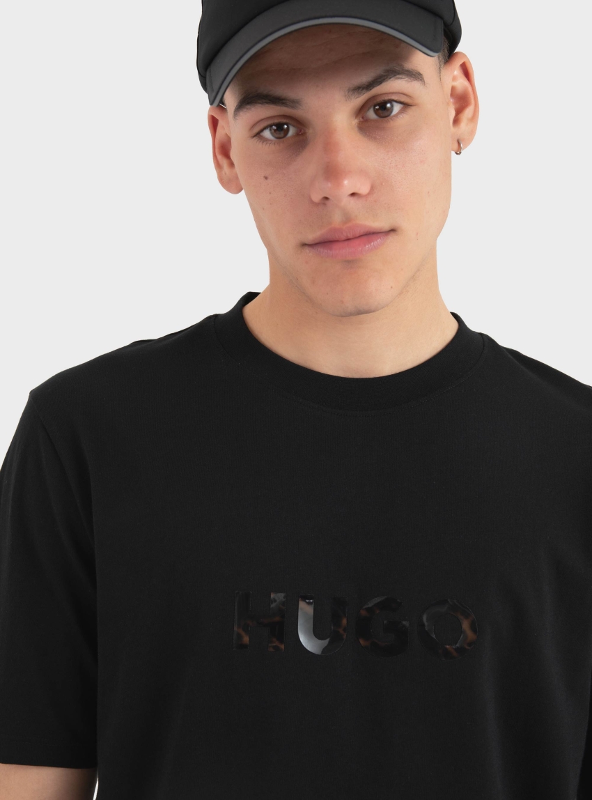 HUGO Cotton-Jersey T-Shirt With Logo Print  Dumeo - Black