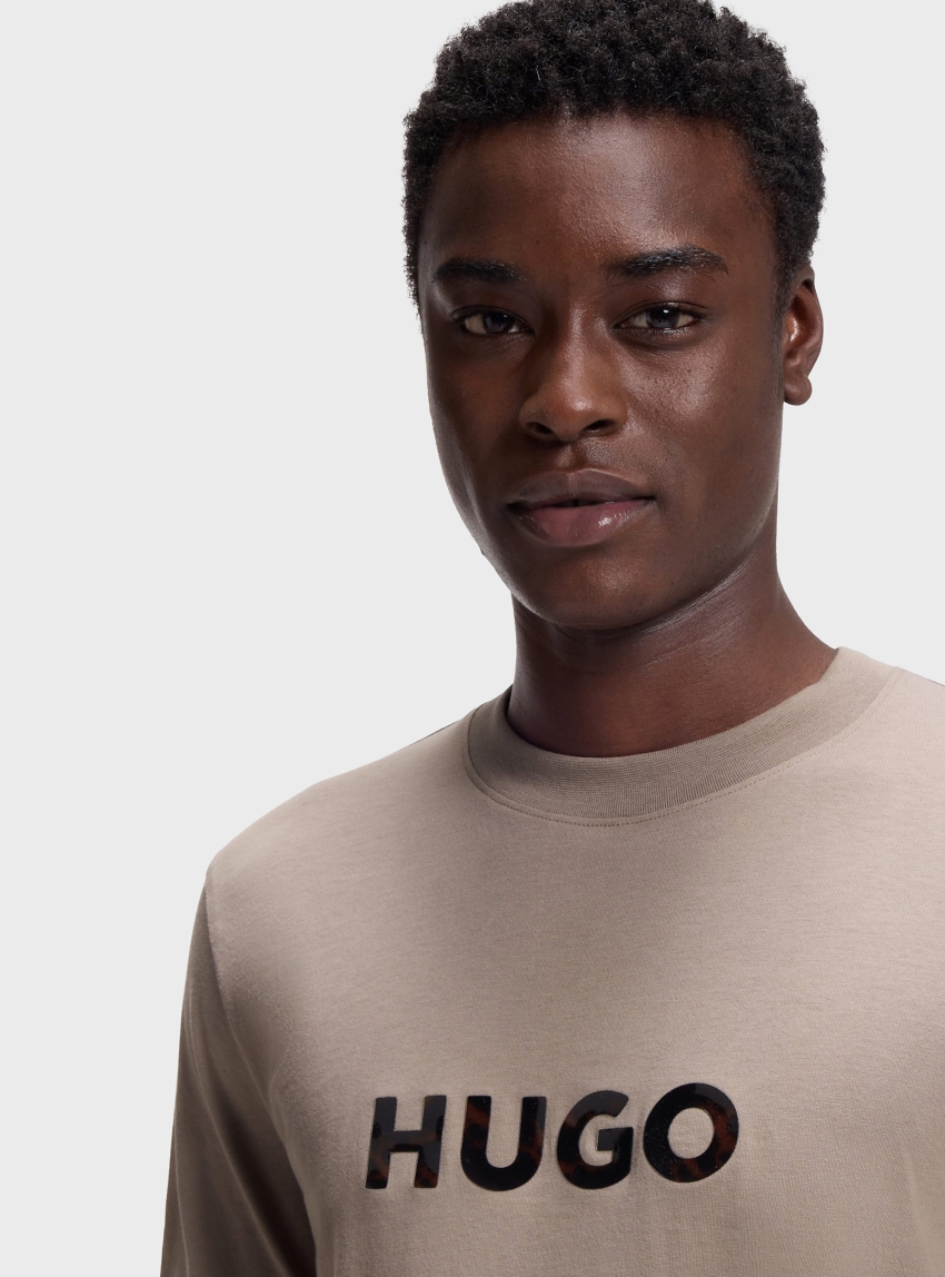 HUGO Cotton-Jersey T-Shirt With Logo Print  Dumeo - Light Brown