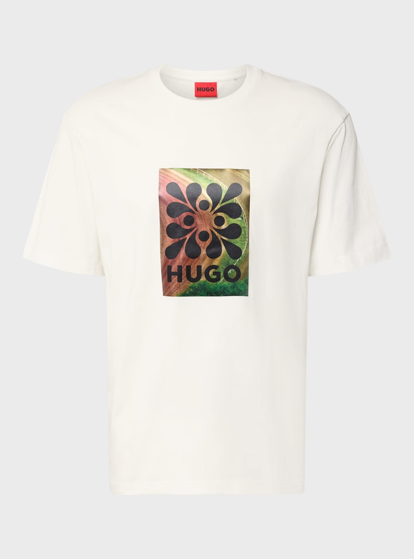 HUGO Cotton-Jersey T-Shirt With Logo Artwork Damoru - White