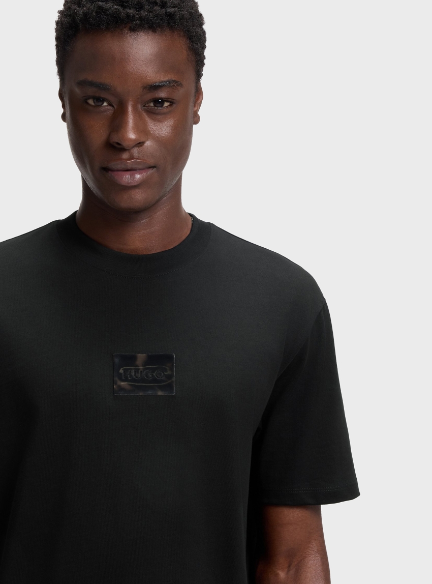 HUGO Cotton-Jersey T-Shirt With Tortoiseshell Logo Patch  Dumeon - Black