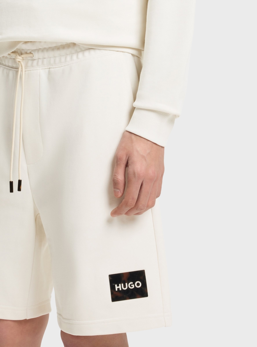 HUGO Cotton-Terry Shorts With Tortoiseshell Logo  Darix - White
