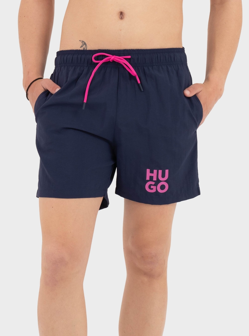 HUGO Quick-Dry Swim Shorts With Printed Stacked Logo  PAOLO - Navy