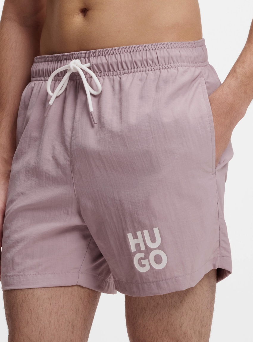 HUGO Quick-Dry Swim Shorts With Printed Stacked Logo  PAOLO - Orchid