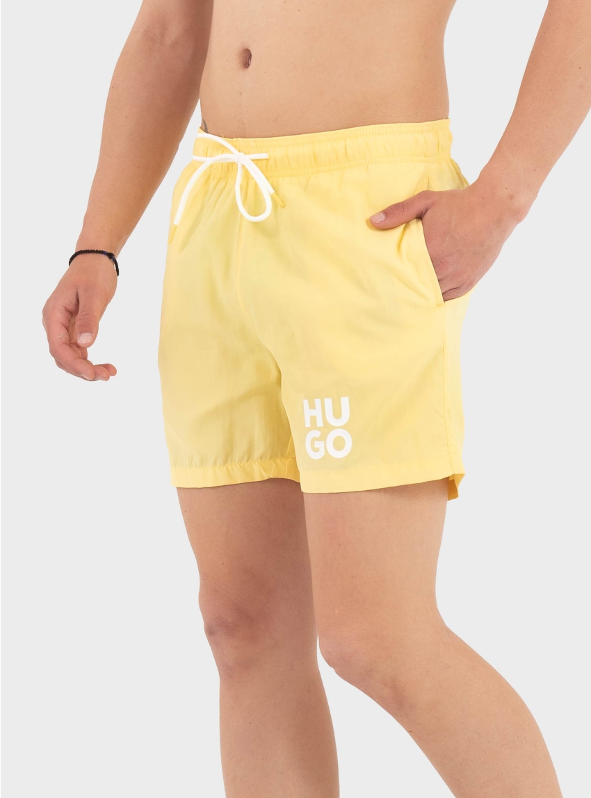 HUGO Quick-Dry Swim Shorts With Printed Stacked Logo  PAOLO - Yellow