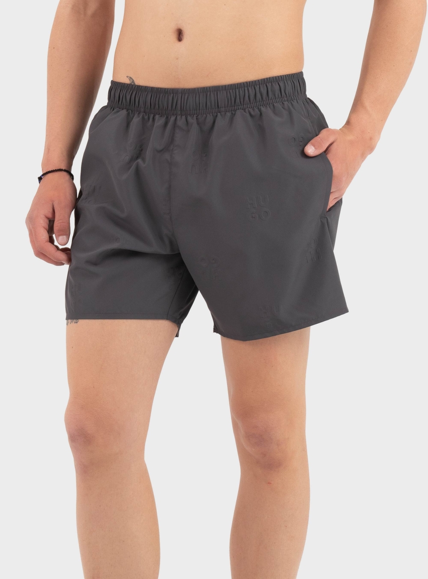 HUGO Quick-Dry Swim Shorts With Embossed Logos TONAL_LOGO - Dark Grey