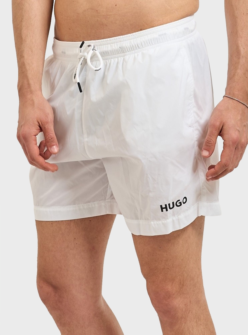 HUGO Quick-Dry Swim Shorts With Logo Print HAITI - White