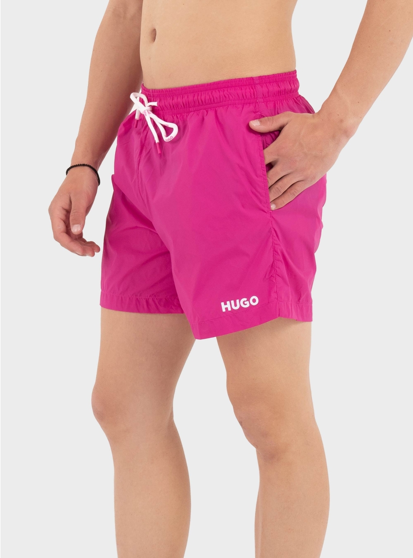 HUGO Quick-Dry Swim Shorts With Logo Print HAITI - Fuchsia