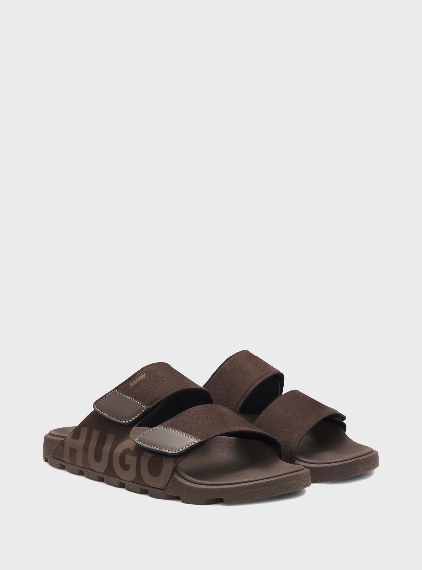 HUGO Faux-Suede Slides With Logo Detailing Evander_sand_mfpu - Brown