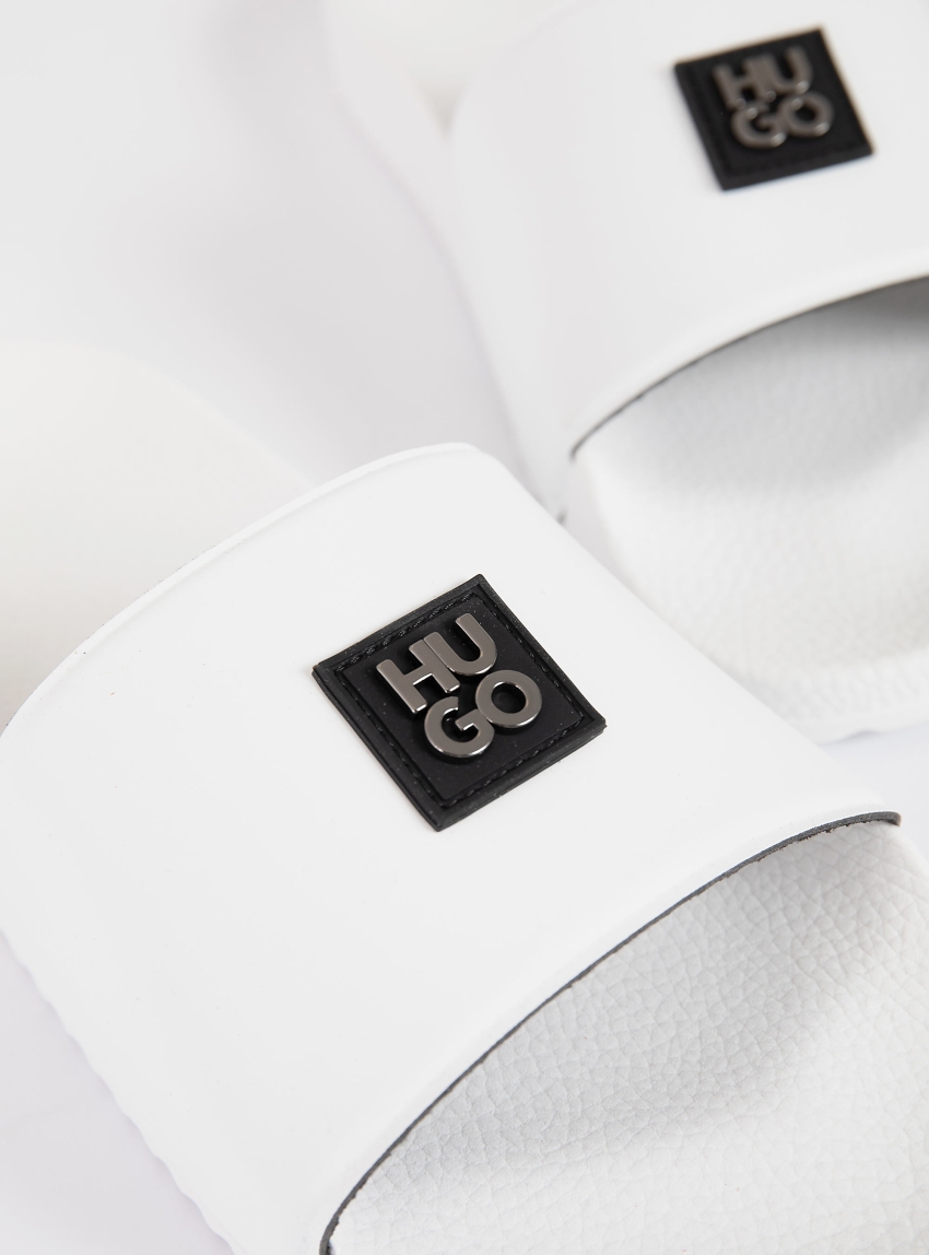 HUGO Italian-Made Slides With Stacked-Logo Uppers Timein_slid_phhw - White