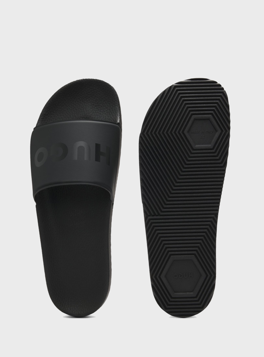 HUGO Italian-Made Slides With Tonal Logo Timein_slid_sylg - Black