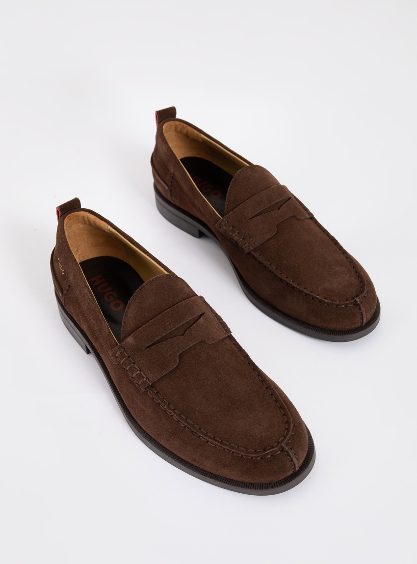 HUGO Suede Loafers With Penny Trim Varian_loaf_sdzz - Brown