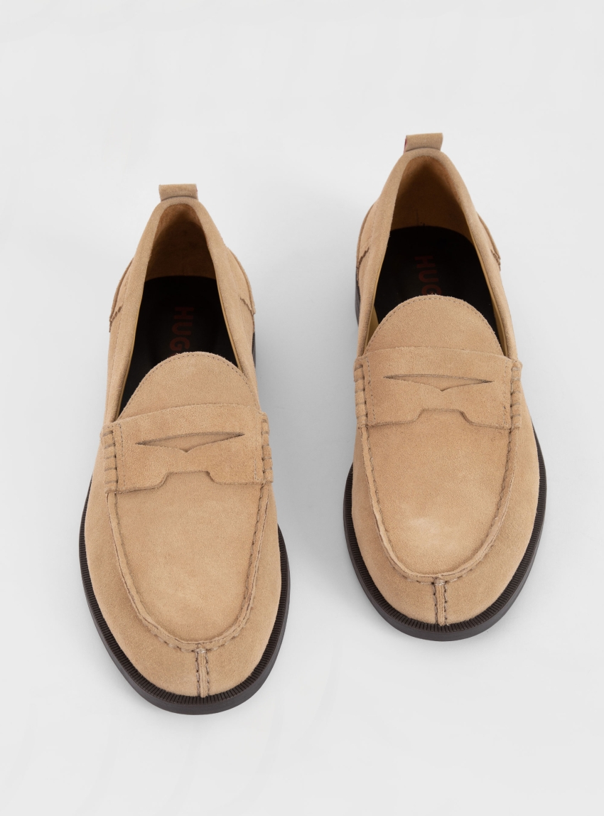HUGO Suede Loafers With Penny Trim Varian_loaf_sdzz - Beige