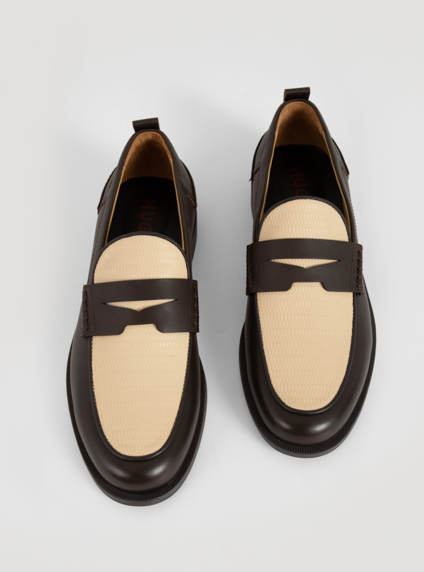 HUGO Leather Loafers Varian_loaf_ltcv - Dark Brown