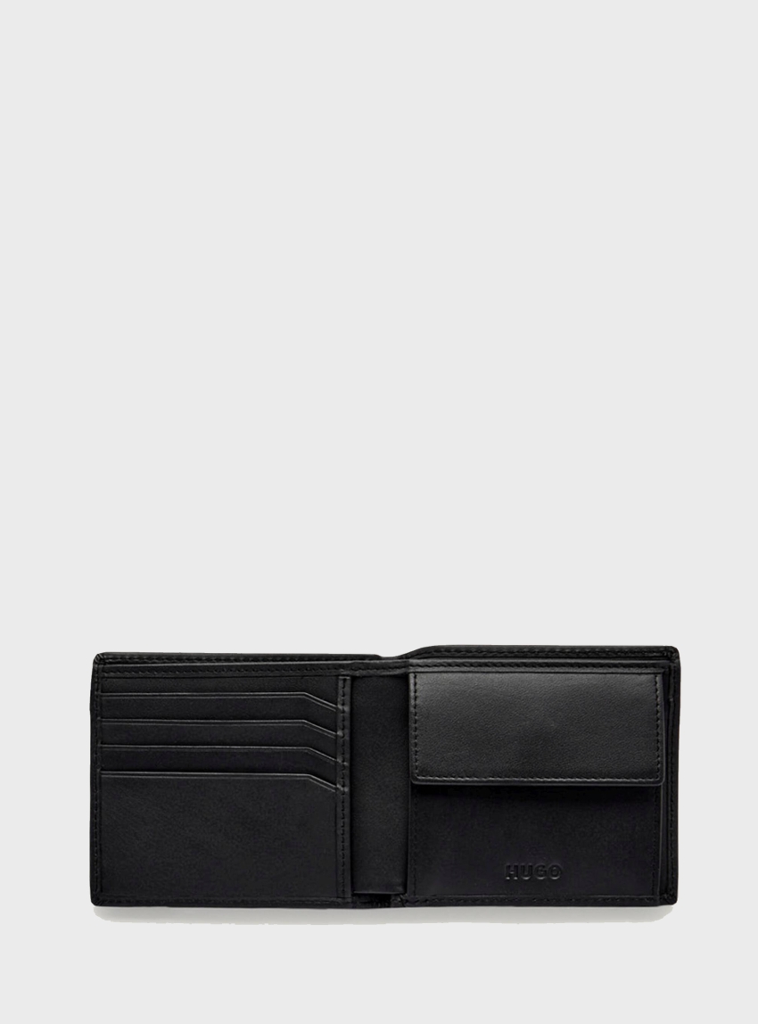 HUGO Leather Wallet With Red Stacked Logo And Coin Pocket Tibby_N_4cc coin - Black