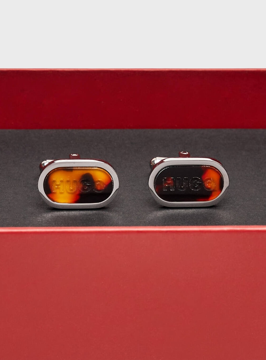 HUGO Cufflinks With Tortoiseshell-Effect E-TORTOISESHELL-CUF - Brown