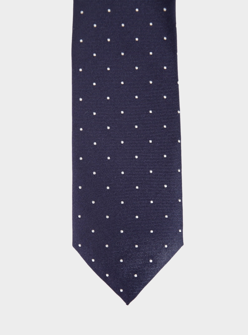 HUGO Italian-Made Tie In Silk With Jacquard-Woven Dots  Tie cm 6 - Navy