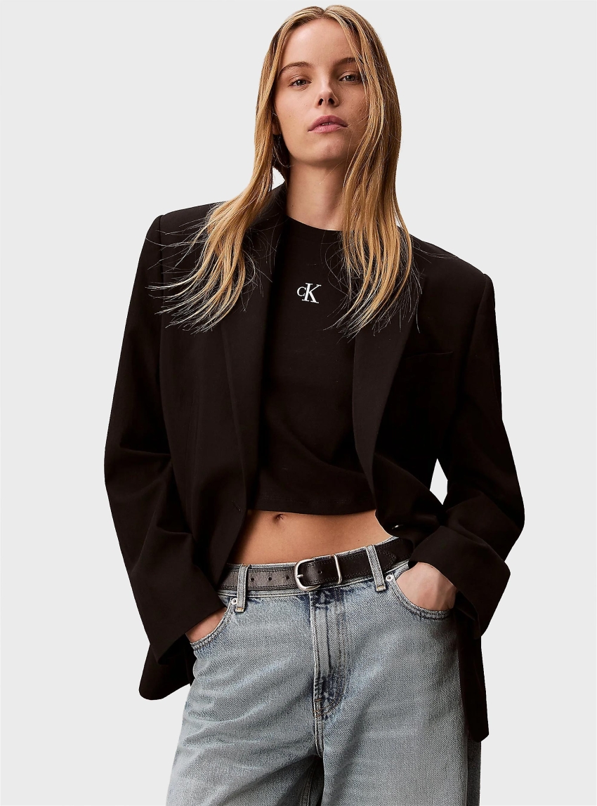 Calvin Klein Logo Cropped Tee - Black