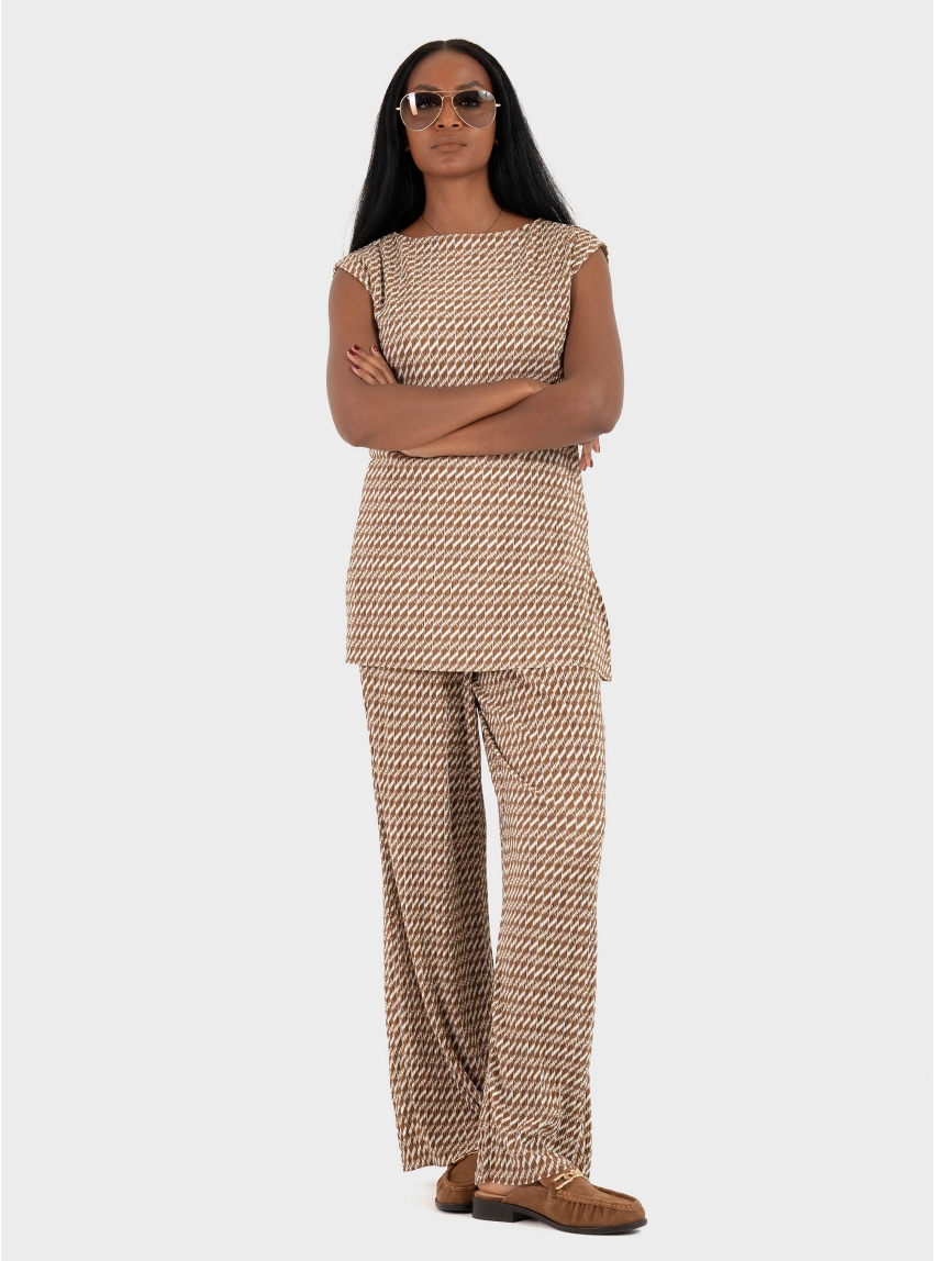 Calvin Klein Plisse Boat Neck Tunic - Brown