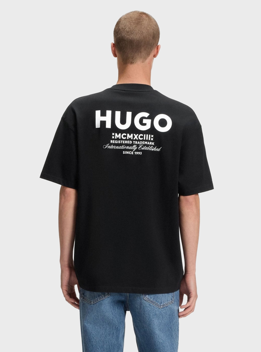 HUGO Loose-Fit T-Shirt In Cotton With Rear Logo Artwork Nalono - Black