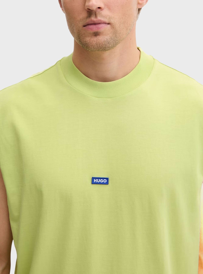 HUGO Sleeveless T-Shirt In Cotton Jersey With Logo Patch Navertz - Lime