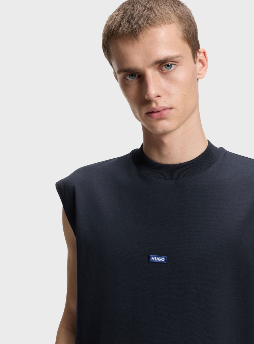 HUGO Sleeveless T-Shirt In Cotton Jersey With Logo Patch Navertz - Dark Blue
