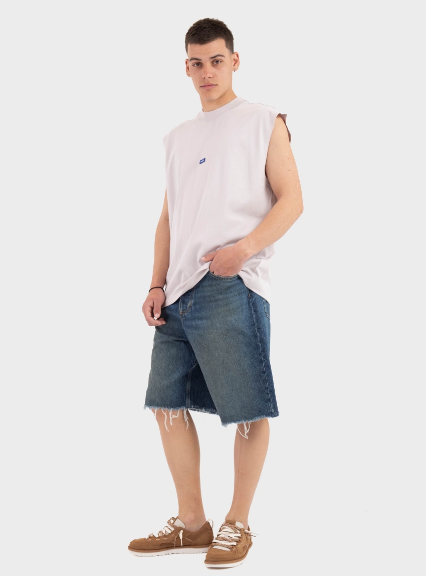 HUGO Sleeveless T-Shirt In Cotton Jersey With Logo Patch Navertz - Lilac