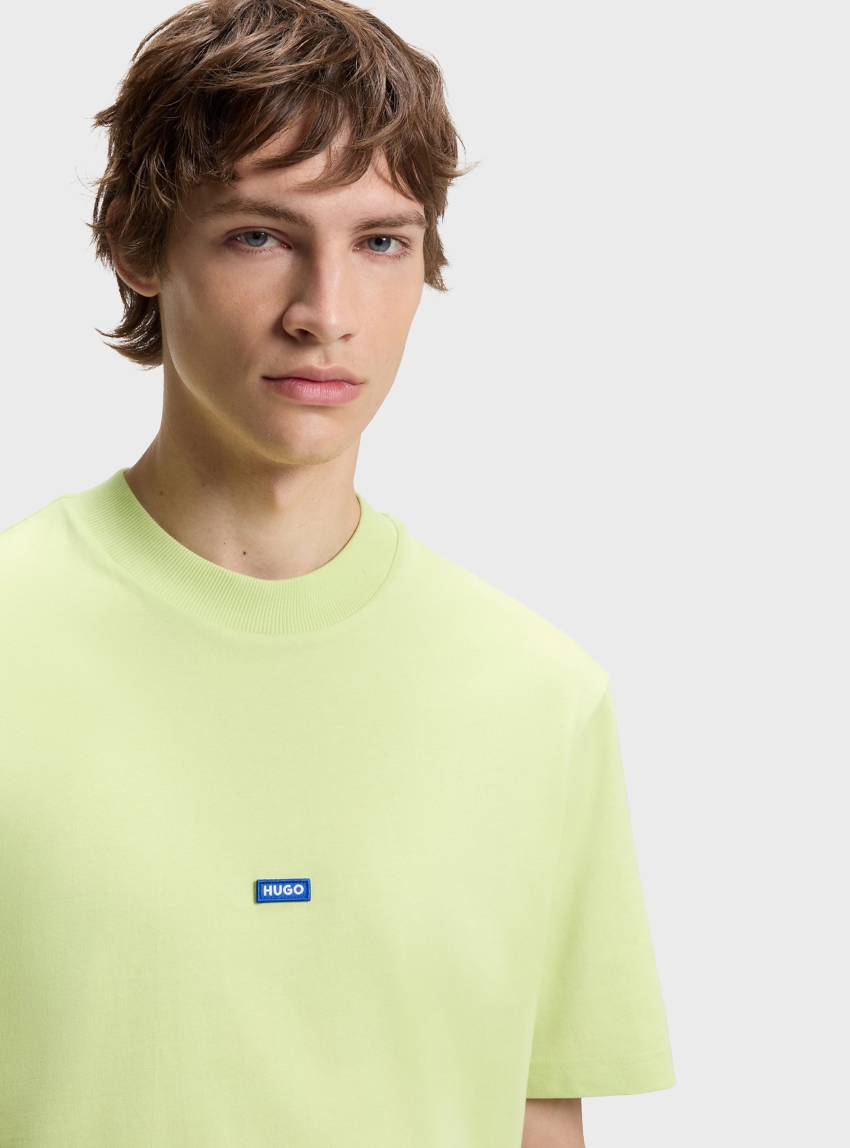HUGO Cotton-Jersey T-Shirt With Blue Logo Patch Nieros - Lime