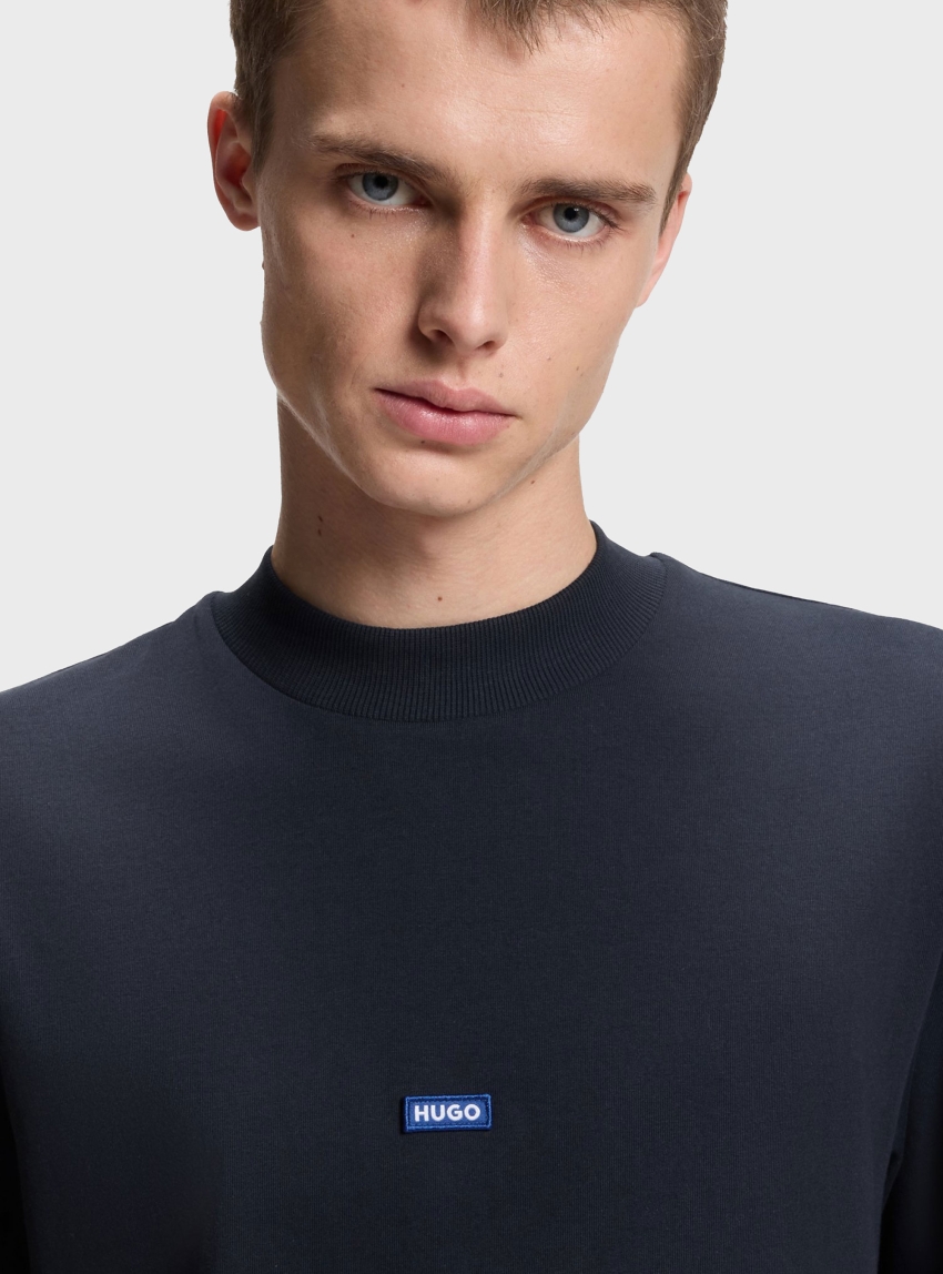 HUGO Cotton-Jersey T-Shirt With Blue Logo Patch Nieros - Dark Blue