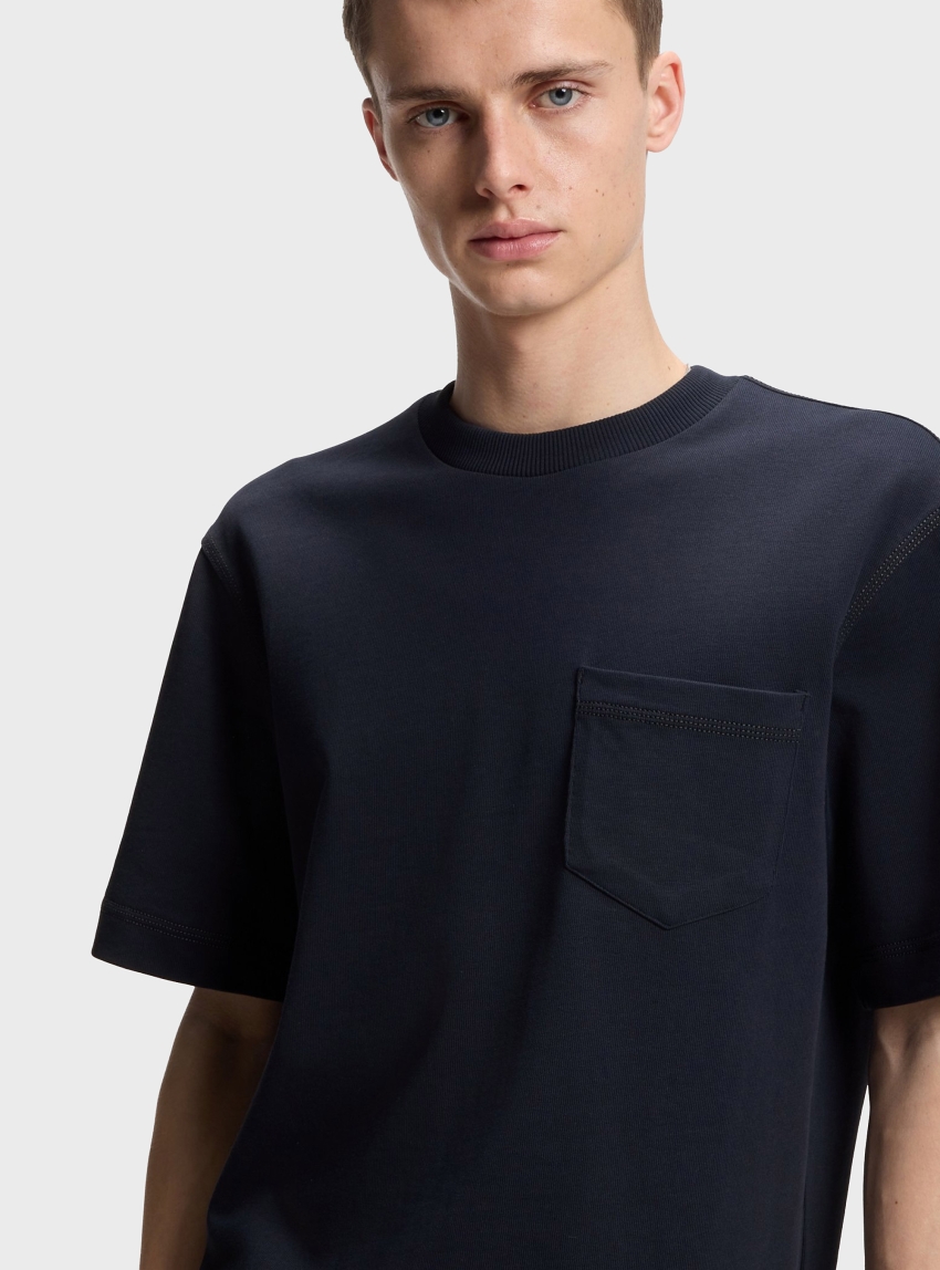 HUGO Cotton-Jersey T-Shirt With Patch Pocket And Logo Label  Nestite - Dark Blue