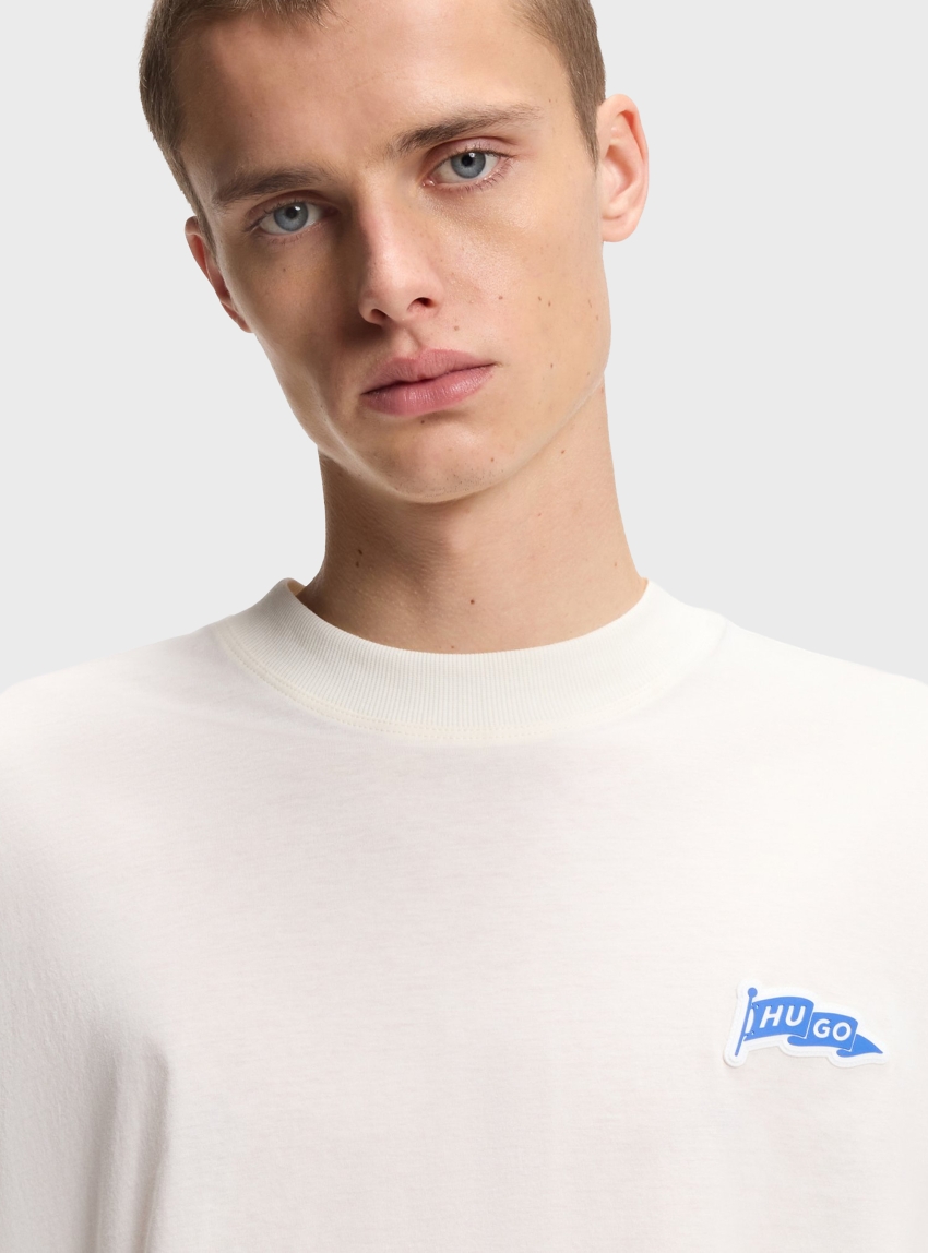 HUGO Logo-Flag T-Shirt In Cotton Jersey Nohatio - Off White
